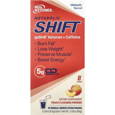 Echte Ketonen, Metabolische Shift, Perzik, Pak van 10 Sticks, 0,24 oz (6,9 gram) Elk