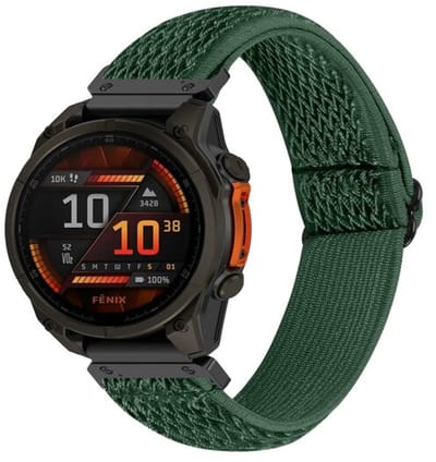 By Qubix - Geschikt voor Garmin bandje - 26mm Quickfit - Elastische Solo Loop nylon bandje - Donkergroen - Geschikt voor Garmin Epix Pro Gen 2 (51mm) / Quatix 7X / 6X & Tactix 7 (pro)