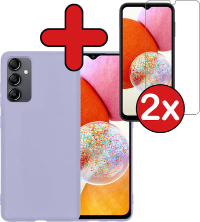 Hoesje - Met 2x Screenprotector - Geschikt voor Samsung Galaxy A14 - Sterk & Shockproof - Telefoon Hoes - Back Cover - Siliconen Case - Telefoonhoes - Lila
