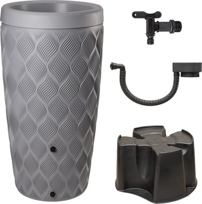 Regenton Set - Zilver 240L met Bloemenbak - Complete Set - Wavy Look - Bewatering - Regenton - Plantenbak