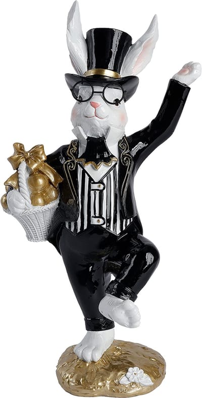Viv! Christmas Paasdecoratie - Paashaas met Paasmand - zwart wit - pasen - 36cm