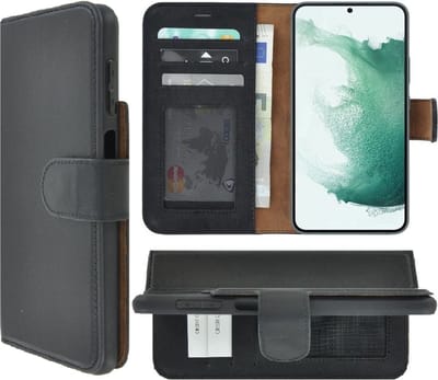 Hoesje Echt Leer Cover Geschikt voor Samsung Galaxy S25 FE - Bookcase - Samsung S25 FE Wallet Echt Leer Book Case Zwart