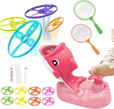 Huntex Shark Flying Disc Game – Interactief Vangspel Kinderen met Beschermgelaat – Vliegende Schijven Speelgoed Binnen & Buiten – Roze