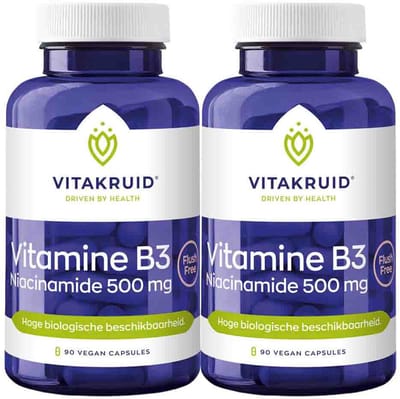 Vitakruid Vitamine B3 Niacinamide 500 mg - 2 x 90 vegancapsules - Voordeelverpakking