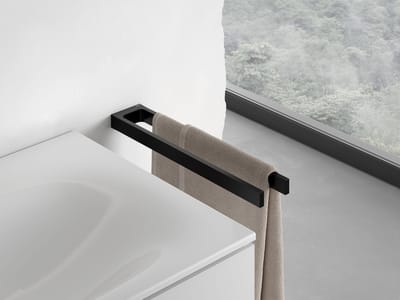 KEUCO Handdoekhouder van metaal, zwart mat gepoedercoat, twee armen, 45 cm diep, voor badkamer en gastentoilet, wandmontage, Edition 11 Black Selection
