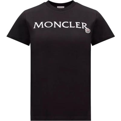 Moncler Letterprint Ronde Hals Getailleerd Korte Mouw T-shirt Dames T-shirts Zwart J10938C00006829HP999 S black