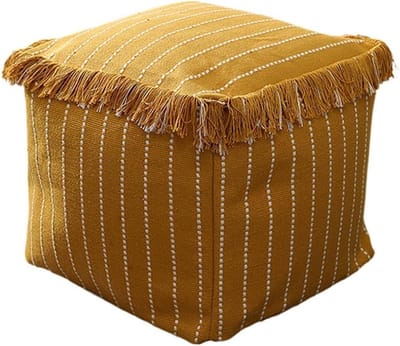 Voetenbank Stof - Poef Zetel - Ontspannen Zitten - Geweven Katoen Draad - 45x45x40cm - Geel