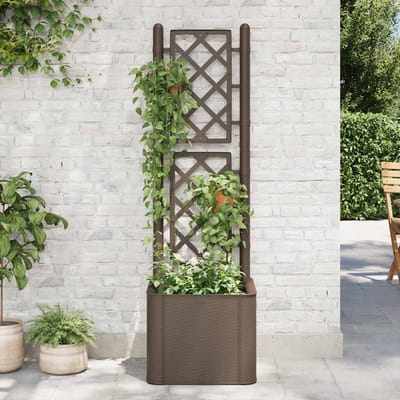 vidaXL - Plantenbak - hoog - met - latwerk - en - zelfbewateringssysteem - mokka