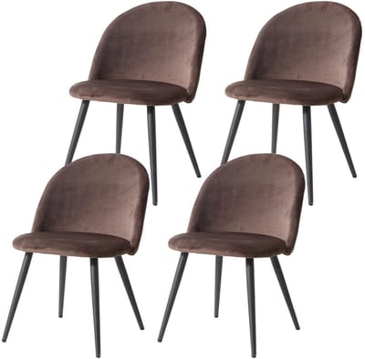 NaevaMi Eetkamerstoelen - Eetkamerstoelen Set van 4 - Vintage Stoelen – Fauteuils – Zittingen – Relax Stoelen – Metalen Poten met Antislip Bescherming – Zacht Fluwelen Velours Bekleding – Comfortabele Sponsvulling – Max. 150kg - Bruin