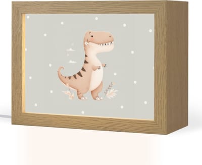 Nachtlampje 20x15 cm - Kinder lampje - Dino - Bloemen - Blauw - Stippen - Tafellamp kinderkamer - Slaapkamer lamp - Bedlamp kinderen - Kinderlampje stopcontact - Wandlamp babykamer - Nachtlampjes