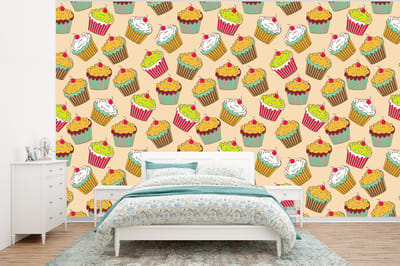 Behang - Fotobehang Patronen - Eten - Cupcake - Breedte 320 cm x hoogte 240 cm