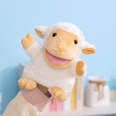 Grote Mond Poppenpop Pluche Gevuld Dier Schaap Gele Eend Zacht Speelgoed Verhalen Vertellen Rollenspel Attributen Handpop Cadeaus 24cm wit