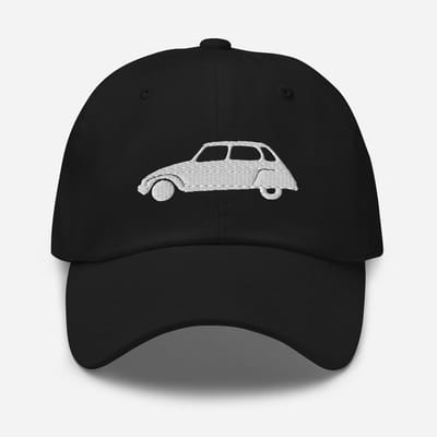 De2pktjes - Blanc Alaska geborduurde pet (voor en achter) Citroën Dyane - Zwart