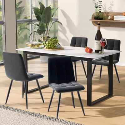 MODFU - Eethoek - Uitschuifbare Eettafel Met 4 Stoelen - Modern - Voor Eetkamer - MDF - Wit - 140/180 X 80 X 75 Cm