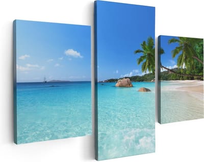 Artaza Canvas Schilderij Drieluik Tropisch Strand En Zee  - 90x60 - Foto Op Canvas - Canvas Print