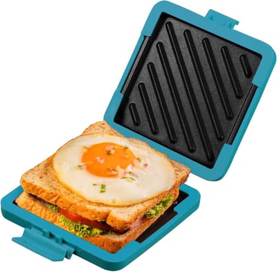 Magnetron Sandwichmaker - Broodrooster en Paninimaker voor Magnetron - Vaatwasmachinebestendig en Tosti-veilig - Geen Elektriciteit Nodig Draadloos en Tijdbesparend - Snel Ontbijt of Snack voor Thuis - Blauw