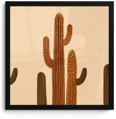 Poster in lijst - Fotolijst 40x40 cm - Posters - Cactus - Woestijn - Zand - Bruin - Posterlijst zwart - Decoratie - Wanddecoratie woonkamer - Muurdecoratie slaapkamer