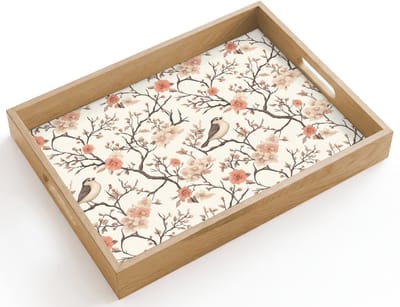 Dienblad hout 40x30 cm - Schootdienblad - Kersenbloesem - Mus - Roze - Borrelplank rechthoek - Plateau dienbladen
