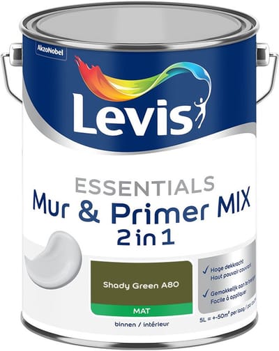 Levis - Essentials Mur & Primer Mix - Shady Green A80 - Mengverf - 5 L