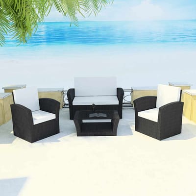 vidaXL - 4-delige - Loungeset - met - kussens - poly - rattan - zwart