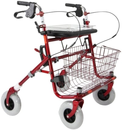 Premis Provo XXL Rollator - Zitbreedte 60 cm - max gebruikers gewicht 175 kg - Incl. Mand, dienblad en stokbakhouder - Metallic Rood