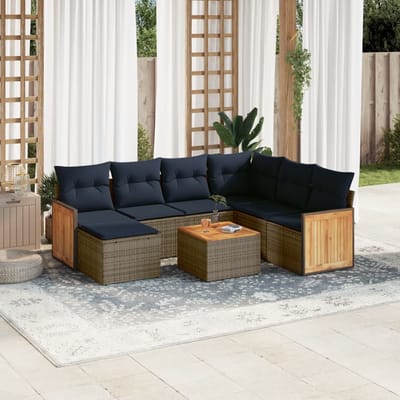 vidaXL - 8-delige - tuinbankset - met - kussens, - grijs - polyrotan