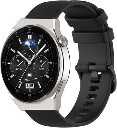 Strap-it Luxe siliconen smartwatch bandje - geschikt voor Huawei Watch GT 1 / GT 2 / GT 3 / GT 3 Pro / GT 4 46mm / GT 5 & 5 Pro (46mm) / GT 2 Pro / GT Runner / Watch 3 (Pro) / Watch 4 (Pro) / Watch Ultimate - zwart