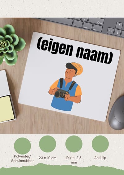 Akyol - fotograaf man met eigen naam Muismat - Fotograaf - fotografen - camera - verjaardag - cadeau - kado - 23 bij 19 cm