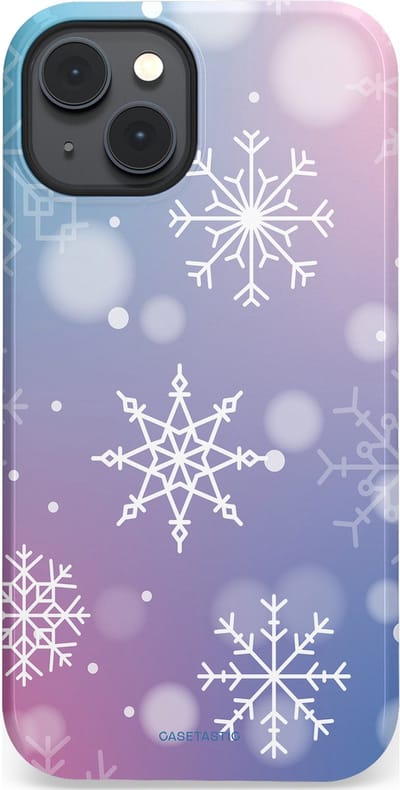 Casetastic hoesje geschikt voor Apple iPhone 14 Plus - MagSafe - Dubbellaagse bescherming - Snowy Winter Gloed - Fashion Case - Lila Lichtgrijs Lichtblauw Lichtroze