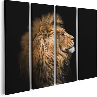 Artaza Canvas Schilderij Vierluik Leeuw - Leeuwenkop - 80x60 - Foto Op Canvas - Canvas Print