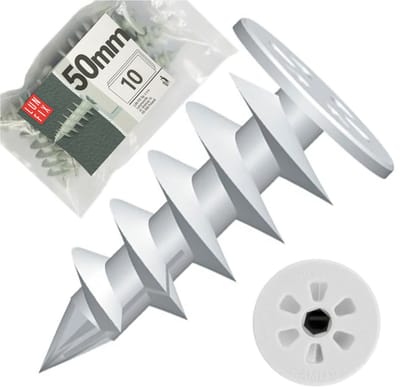 LUN FIX - Isolatiemateriaalpluggen + 50 mm - 10 stuks - Ø25 mm schotel - WDVS & Styropor