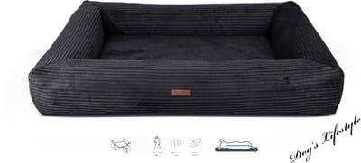 Orthopedische Hondenmand Ribbed Deluxe Rechthoek Zwart Medium 80cm Ook in XL & XXL Wasbare hoes!