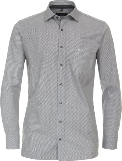 CASA MODA modern fit overhemd - popeline - zwart met wit dessin - Strijkvriendelijk - Boordmaat: 39