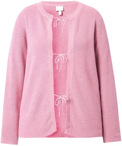 Ulla Popken - Dames - Cardigan sluiting met strikjes ronde hals - Heldere roos - Maat 42+