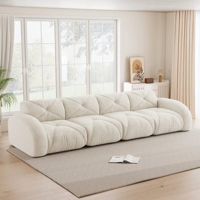 REDOM - Frameloze Modulaire 4-zits Bank met antislip - Moderne loungebank voor woonkamer - Chenille - Wit - 358 x 95 x 76 cm