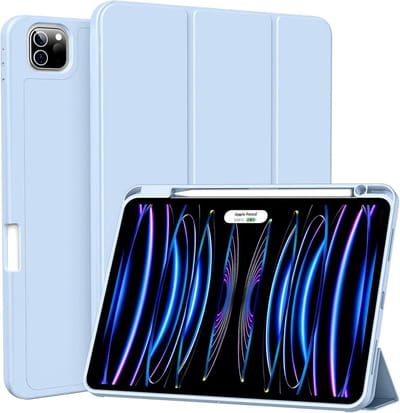 Hoes Geschikt voor Apple iPad Pro 11 inch 2025 (8e Generatie M5) - Licht Blauw - Casemania Tri Fold Tablet Case - Smart Cover met Pencil Houder Uitsparing