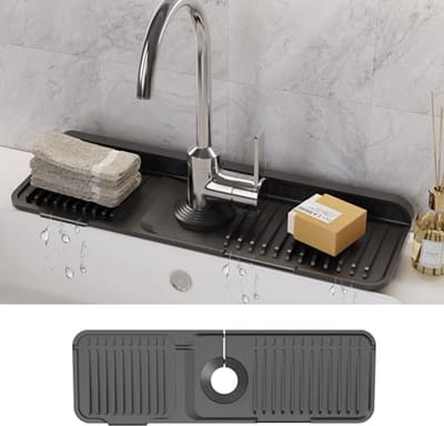 Afdruipmat - Siliconen afdruipmat kraan zwart - Kraanmat 45 x 13 cm – Spatwater Beschermer voor Gootsteen – Keukenmat – Waterafvoer Mat voor Kraan – Zwart