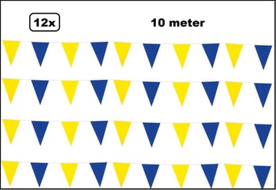 12x Vlaggenlijn blauw/geel 10 meter - vlaglijn themafeest festival blauw geel verjaardag