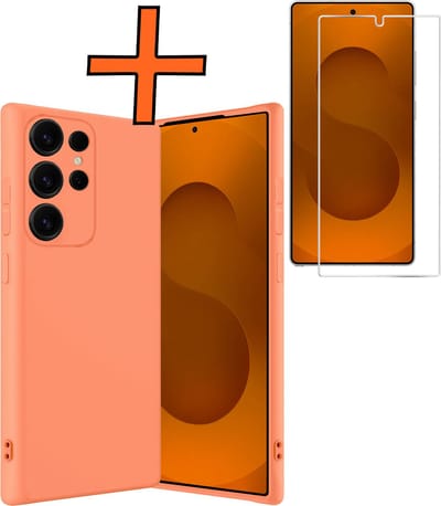 Hoes - Met Screenprotector - Geschikt voor Samsung Galaxy S25 Ultra - Sterk & Shockproof - Back Cover - Siliconen Case - Telefoon Hoes - Perzik