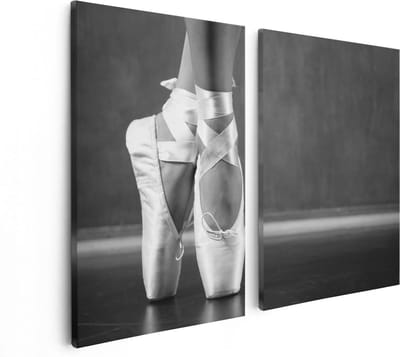 Artaza Canvas Schilderij Tweeluik Ballet Schoenen van een Ballerina - Zwart Wit - 80x60 - Foto Op Canvas - Canvas Print