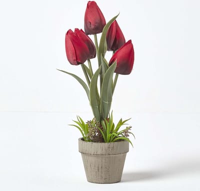Homescapes kunstbloemen tulpen in cellulose pot 27 cm hoog, rood