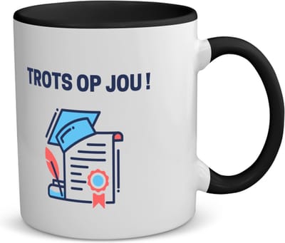 Akyol - trots op jou! koffiemok - theemok - zwart - Felicitatie - iemand die is geslaagd - gefeliciteerd - examen - school - diploma gehaald - cadeau - kado - geschenk - 350 ML inhoud