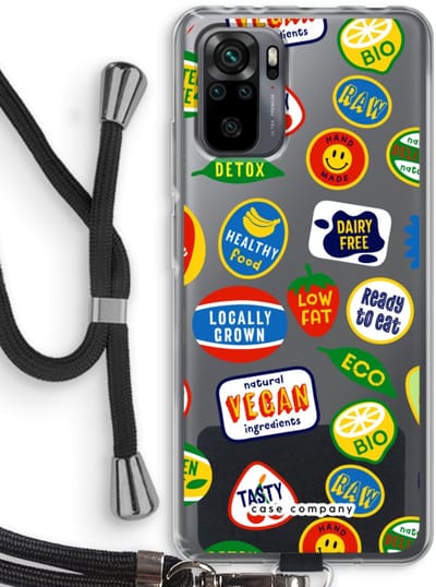 Case Company® - Hoesje met koord geschikt voor Xiaomi Redmi Note 10 Pro hoesje met Koord - Fruitsticker - Telefoonhoesje met Zwart Koord - Bescherming aan alle Kanten en Over de Schermrand