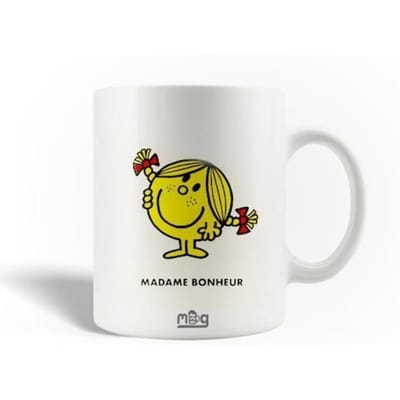 Mug en Céramique - Madame Bonheur - 30cl - Blanc - Compatible Lave-Vaisselle - Rond