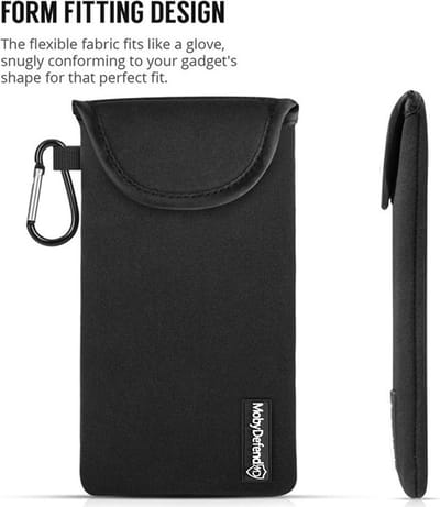 MobyDefend Hoesje - Geschikt voor Motorola Moto G13 / G23 / G53 - Neopreen Pouch Met Karabijnhaak - Insteek - Riemlus - Zwart