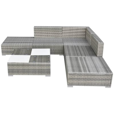 vidaXL - 6-delige - Loungeset - met - kussens - poly - rattan - grijs