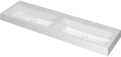 INK Momento Wastafel Polystone Dubbel Zonder Kraangaten - 1600x450x90 mm - Glans Wit