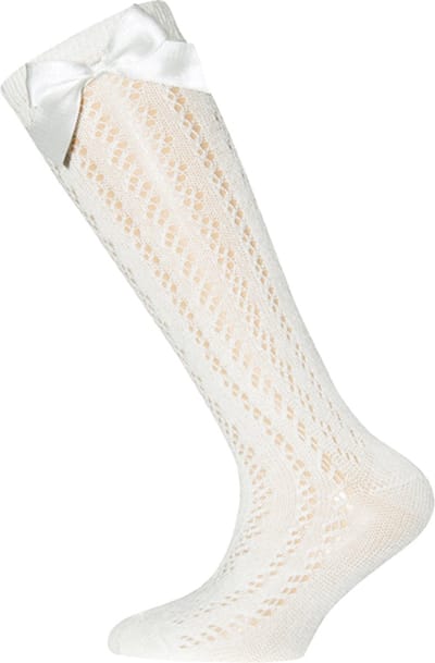 Ewers Latte Crème Kniekousen met Strik - Luxe Meisjessokken voor Feestjes, Bruiloften & Communie - Maat 17/18