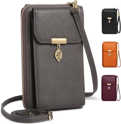 Dames schoudertas met RFID bescherming, multifunctionele crossbody tas met 12 kaartsleuven en afneembare rits