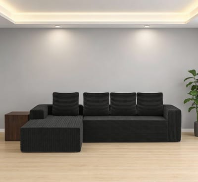 Modulaire hoekbank met chaise longue - L-vorm modulair bankstel - diepe zit - zwart - corduroy ribstof - geen montage nodig - vrij te configureren